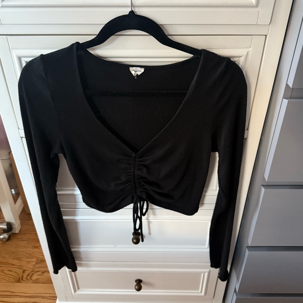 Aritzia Wilfred Scrunched Tie Long Sleeve Crop Top Size L